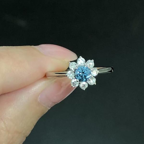 Blue sunlight lab diamond ring