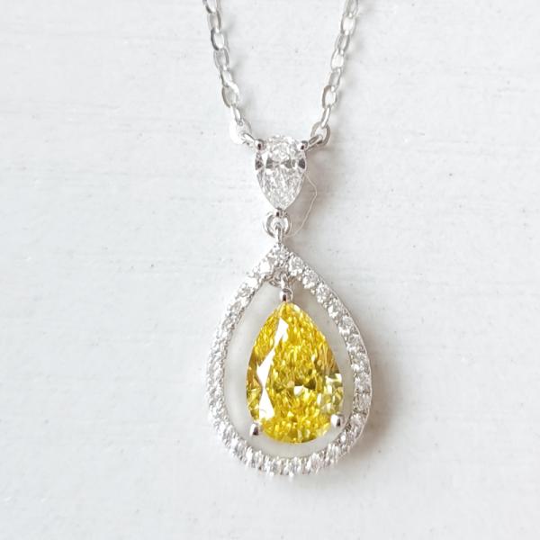 18k lab yellow diamond pear shape necklace