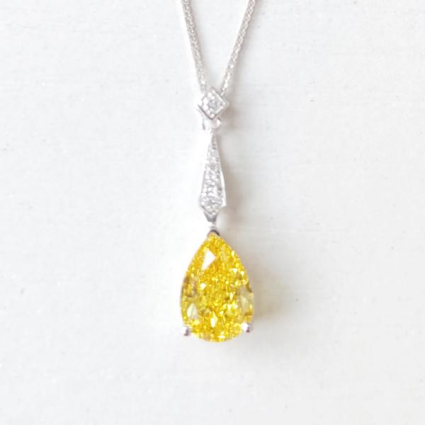 18k gold lab yellow diamond pear shape necklace