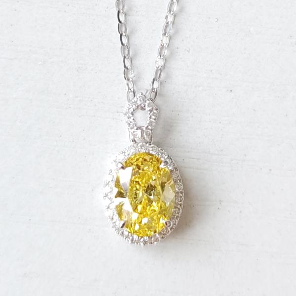 18k gold lab yellow diamond oval shape necklace