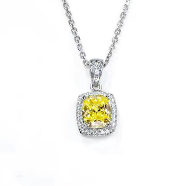 18k gold lab yellow diamond cushion shape necklace