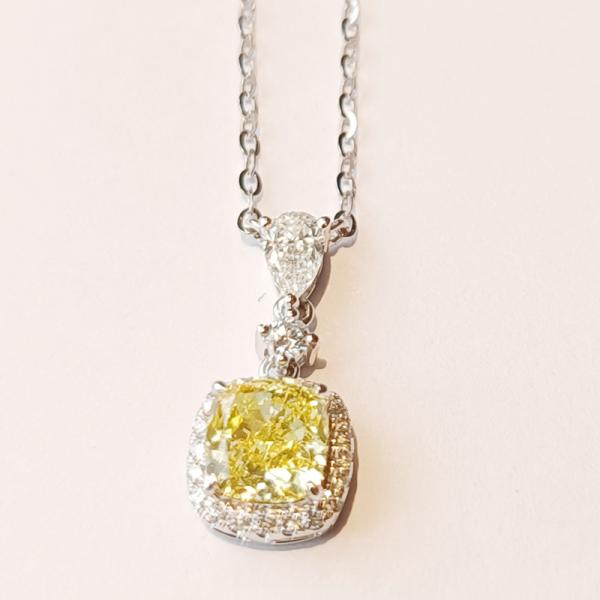 18k lab yellow diamond cushion shape necklace