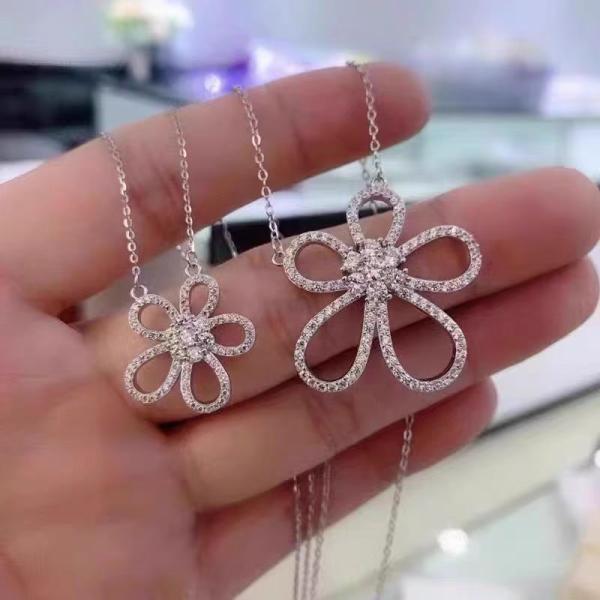 lab full diamond five flower necklace