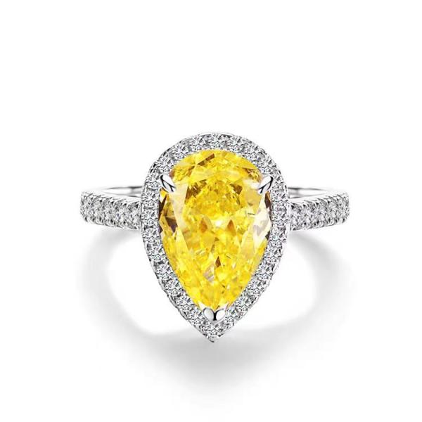 18k gold lab grown yellow diamond pear shape ring for gift